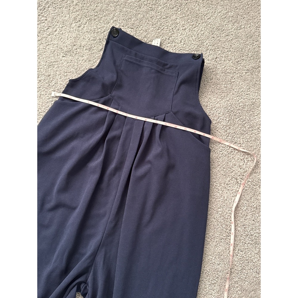 Halara Navy Blue Waffle Knit Pleated Bib Overalls Jogger Jumpsuit Womens Small - Picture 5 of 7